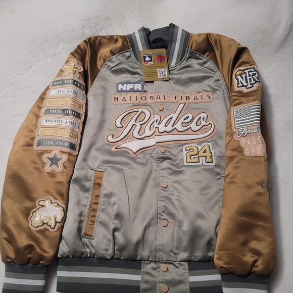 Rodeo Quincy Jackets & Blazers - NFR Women's Bomber Jacket in Gray and Gold